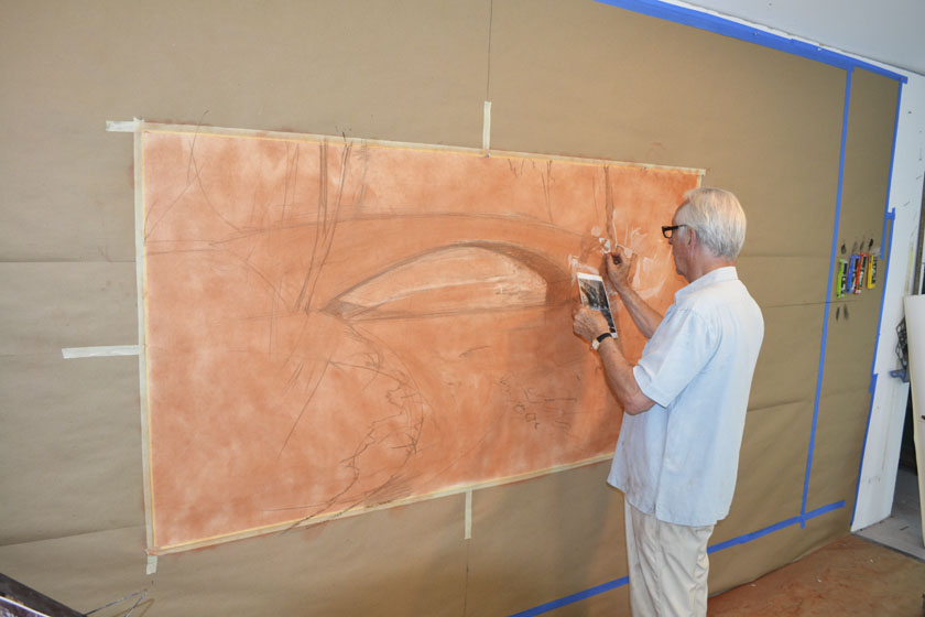 William Woodward begins the preliminary drawing for the Rock Creek mural