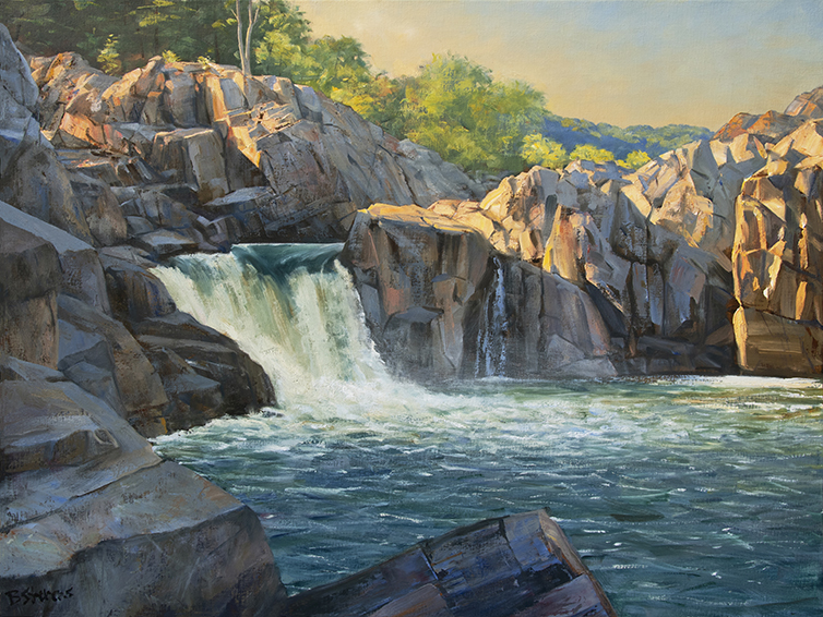 Great-Falls-Afternoon, oil painting, landscape painting, Virginia landscape painting, waterfall painting, painting of Great Falls, VA, Potomac River painting, Great Falls at Carderock