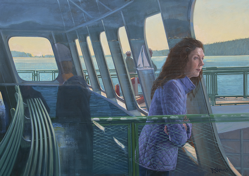 homebound, ferry painting, oil painting, figurative painting, Washington state ferries, san juan islands, orcas island, art of the Pacific Northwest, people painting