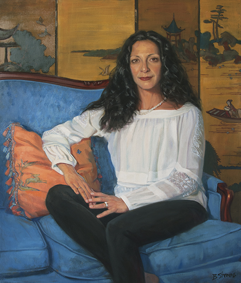 leena-it's-never-black-or-white, female portraiture, oil portrait, informal portrait, portrait of a woman sitting