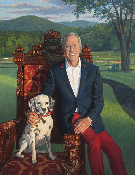 Patrick O'Connell, Chef Patrick O'Connell, founder and chef of The Inn at Little Washington, oil portrait, portrait of Chef Patrick O'Connell with his Dalmatian Luray, 3 star michelin restaurant, James Beard Lifetime Achievement award recipient