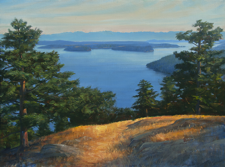 orcas-overlook, oil painting, Pacific Northwest landscape painting, Olympic Mountains, Lopez Island, Orcas Island, Straits of Juan de Fuca, Western landscape painting