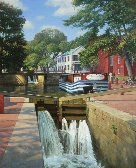 C & O Canal, cityscape painting, oil painting, Georgetown