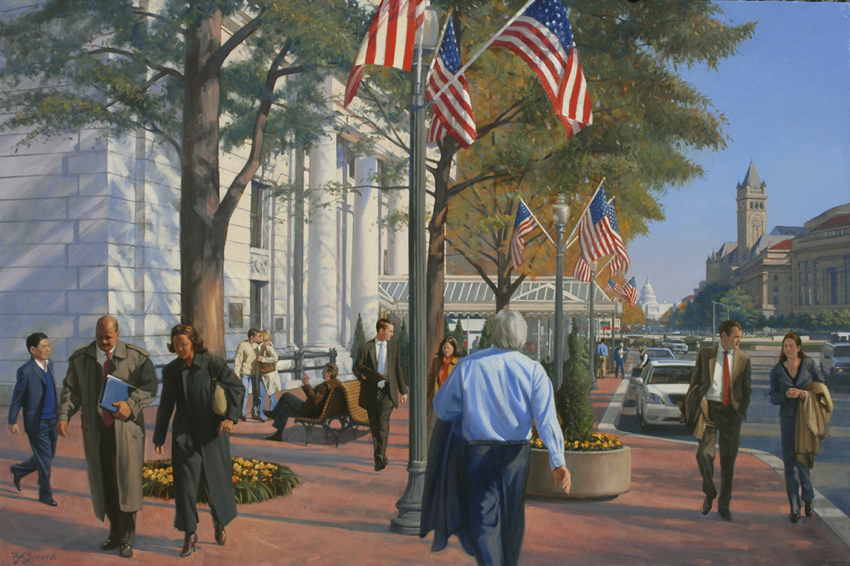 the willard, cityscape painting, oil painting, Washington DC street scene, The Willard Hotel, figurative painting, Washington DC cityscape