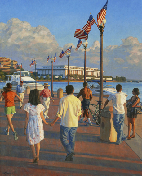 washington harbour, cityscape painting, oil painting, Washington DC cityscape, Washington Harbour scene, figurative painting