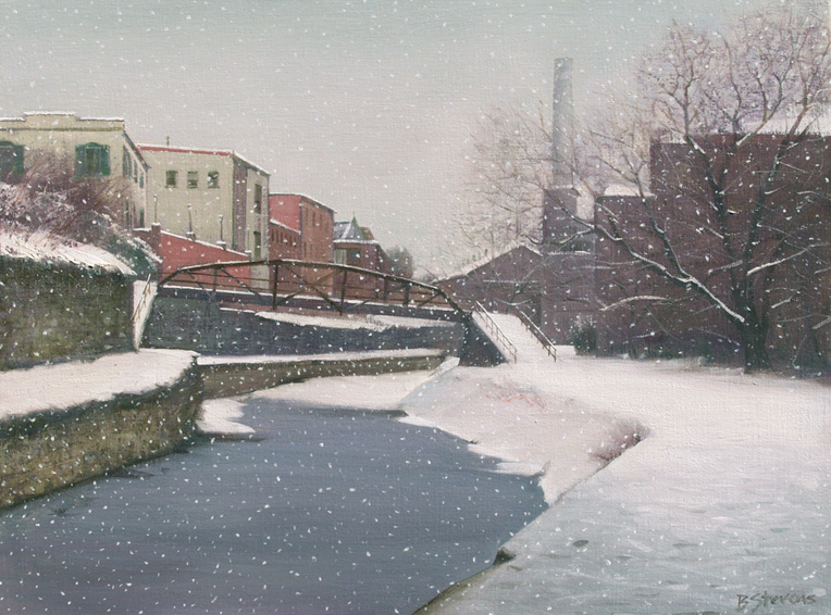 c & o canal in winter, landscape painting, oil painting, C&O canal painting, Washington DC winter landscape painting, C& O canal Washington DC