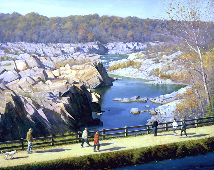 sunday morning, great falls, landscape painting, oil painting, Potomac River painting, Great Falls VA landscape painting