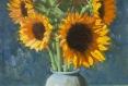 sunflowers, floral still life, realistic oil painting.