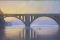 potomac morning fog, landscape painting, oil painting, potomac river landscape painting, sunset on the potomac river, key bridge painting