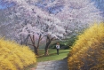 springs path, landscape painting, oil painting, Washington DC spring landscape painting, Dumbarton Oaks landscape painting, cherry blossom painting