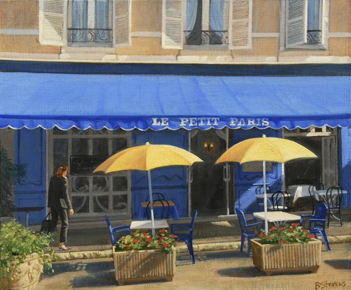 le-petit-paris, oil painting, Provencal cafe painting, Paris cafe painting, Provence village painting, Paris cityscape