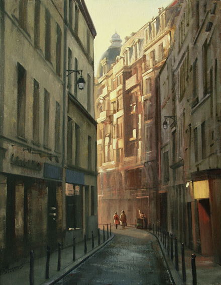 le-quartier-latin, oil painting, Paris cityscape, Paris landscape, Paris street scene, Le Quartier Latin cityscape, Latin Quarter street scene