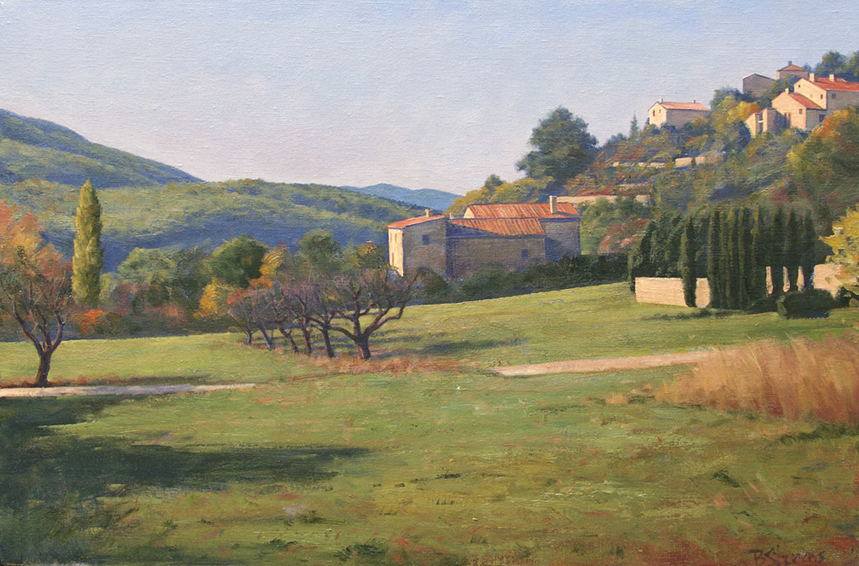 morning-in-buoux, oil painting, French landscape, French provencal landscape, Provence France landscape, Provence village scene