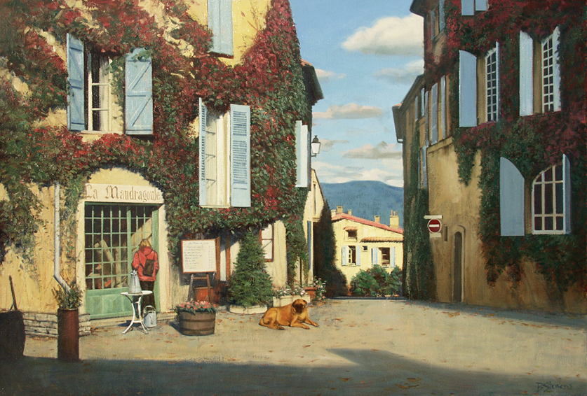 place-de-saignon, oil painting, French landscape painting, French cityscape painting, French Provence village painting, Saignon France village painting, Provence village scene