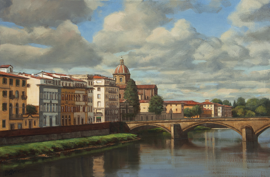 oltrarno, Florence cityscape, Italian cityscape painting, oil painting, Arno River painting, Firenze