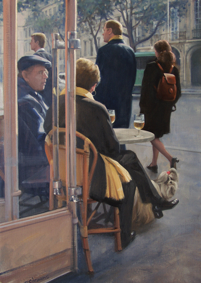 taking time, informal portrait, cityscapes painting, oil painting