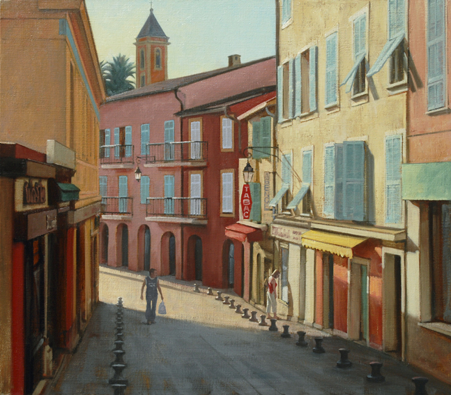 morning cap ferrat, cityscapes painting, oil painting, Cote d'Azur, villages of Provence, St Jean village, Cap Ferrat village