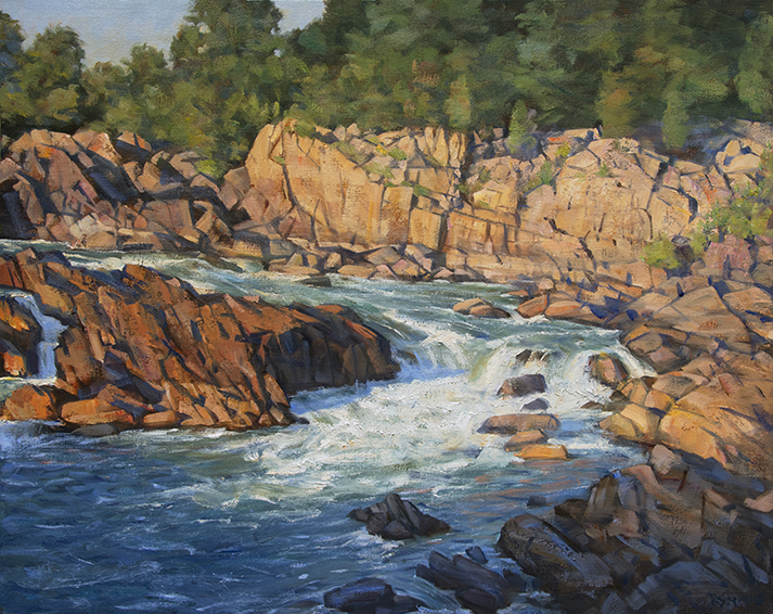 Potomac-Rocks, landscape painting, oil painting, Virginia landscape painting, Potomac River painting, river painting with rocks and rapids
