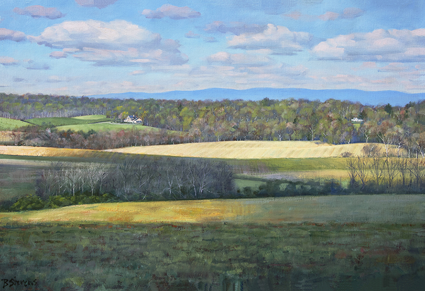 spring-serenade, landscape painting, oil painting, Virginia landscape painting, spring in the Virginia countryside, The Plains Virginia, Blue Ridge Mountains, rolling hills of Virginia