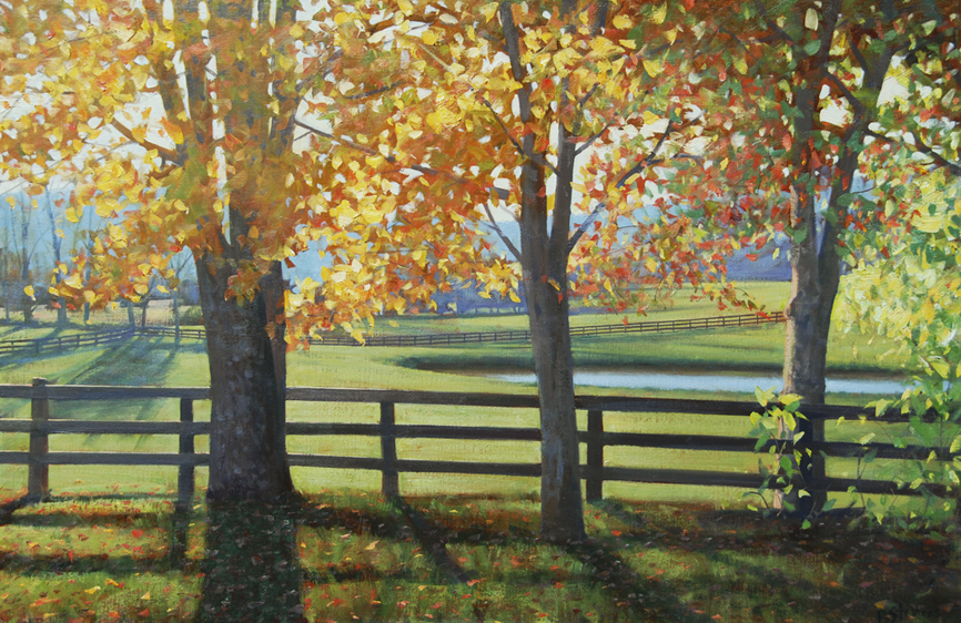 october-light, landscape painting, oil painting, Virginia landscape painting, Virginia fall foliage, painting of trees in autumn in Virginia