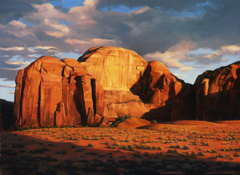 mystery valley shadows, landscape painting, oil painting, Southwestern landscape painting, Monument Valley Utah