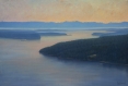 orcas-afterglow, Pacific Northwest landscape painting, oil painting, landscape painting, San Juan Islands, Orcas Island, Olympic Mountains, Washington State landscape, ferry painting