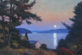 orcas moonrise, landscape painting, oil painting, Orcas Island landscape, San Juan Islands WA