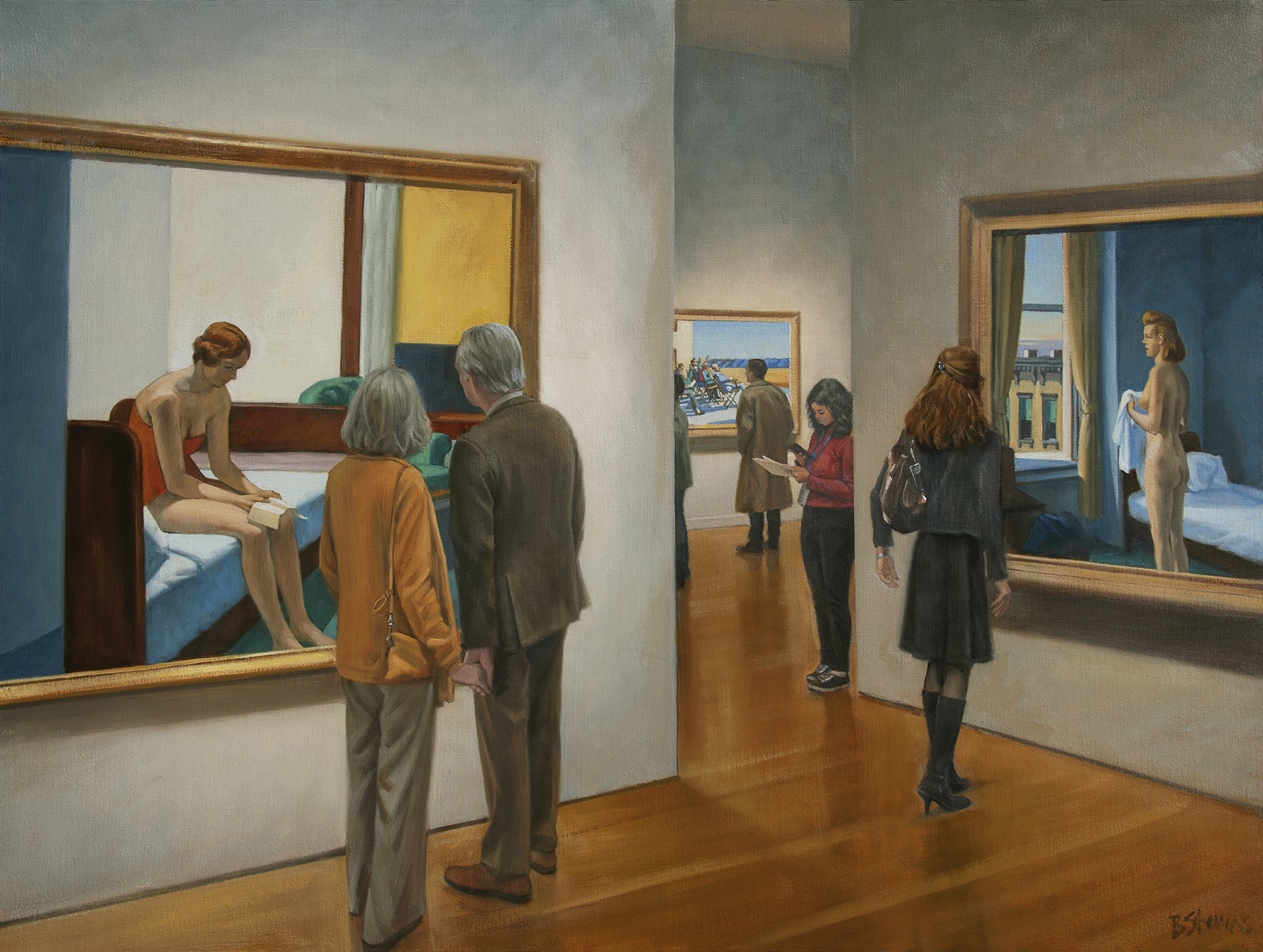 intimacy & isolation, oil painting, figurative painting, museum interior painting, Edward Hopper paintings, Museum of Fine Arts Richmond, Edward Hopper Hotel Room, Edward Hopper Morning in a City